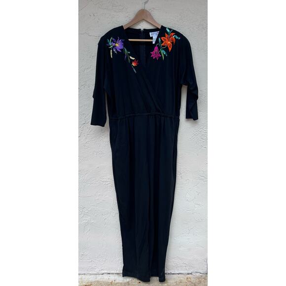 Vintage Lacy Afternoon Kepler Floral Sequin Jumpsuit Crossover V-Neck XL - Picture 1 of 8